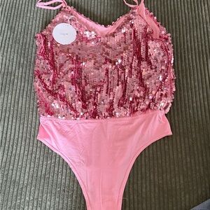 Pink Sequin Bodysuit